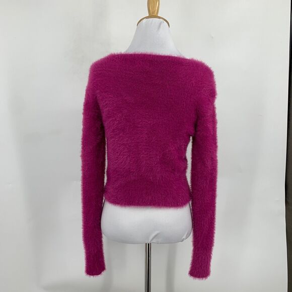 Volcom Sweater Womens S Small Cerise Fuzzy Clued 2 You V Neck Cropped Pullover - Picture 5 of 13
